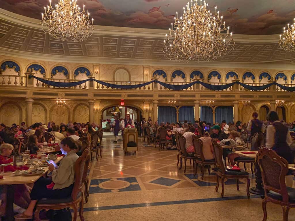 The Grand Ballroom at Be Our Guest restaurant is the largest and most popular dining room. 