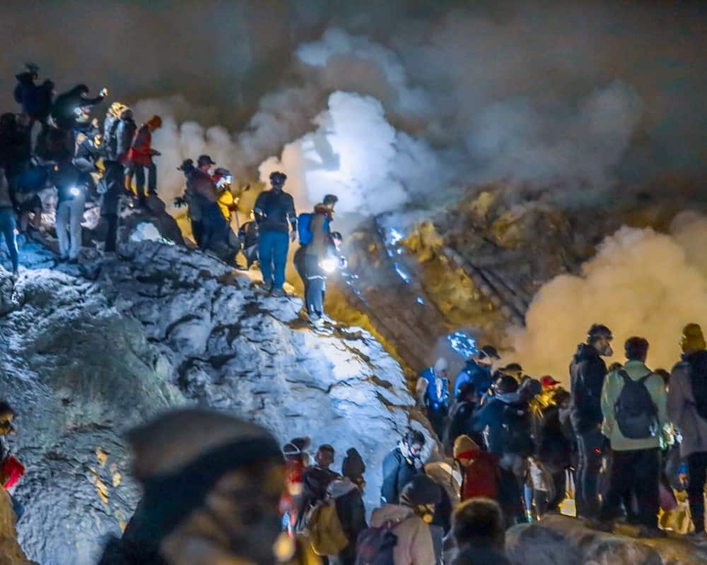 The pre-dawn Mount Ijen hike attracts massive crowds to see the Blue Fire.